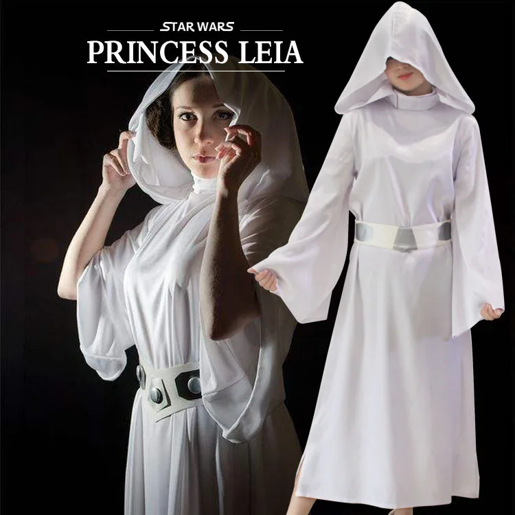 Звездные войны Принцесса костюм принцессы Леи Organa Solo Женщины Принцесса Leia белое платье с капюшоном костюмы любого размера