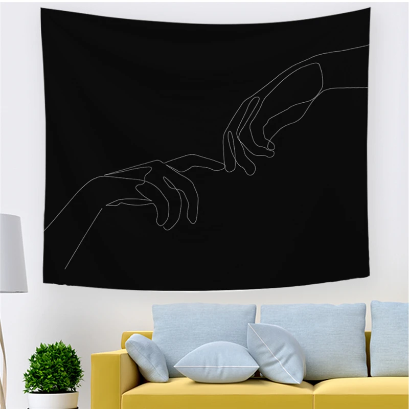 

Minimalist Literary Line Tapestry Wall Hanging Fabric Painting Home Decoration Bedroom White Background Blanket Picnic Cloth