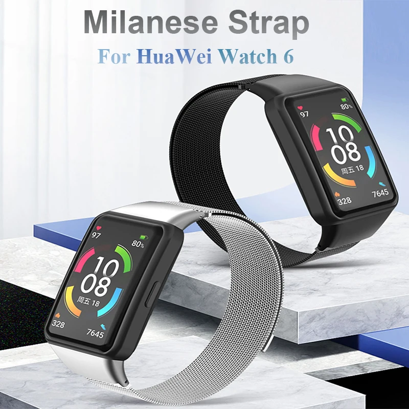 Ремешок металлический для Huawei Band 6 сменный Браслет Миланская петля с магнитной