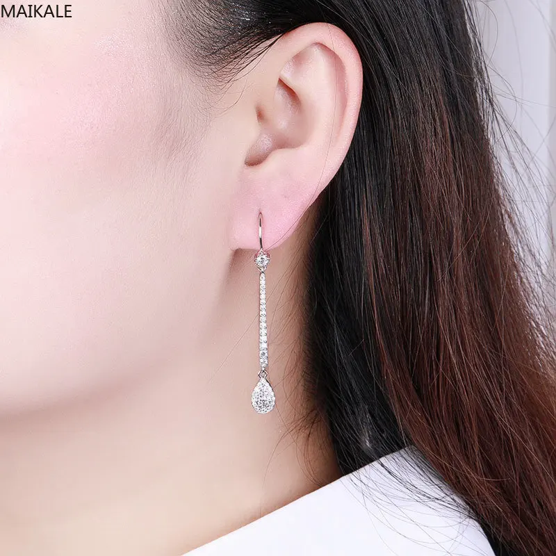 Женские классические серьги капельки MAIKALE длинные медные с кубическим цирконием