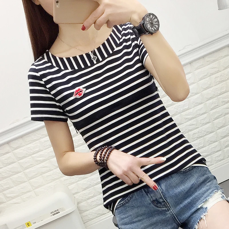 

6298# Summer Striped Cotton Maternity Nursing Tees Casual Breastfeeding T Shirt Clothes for Pregnant Women Pregnancy Feeding Top