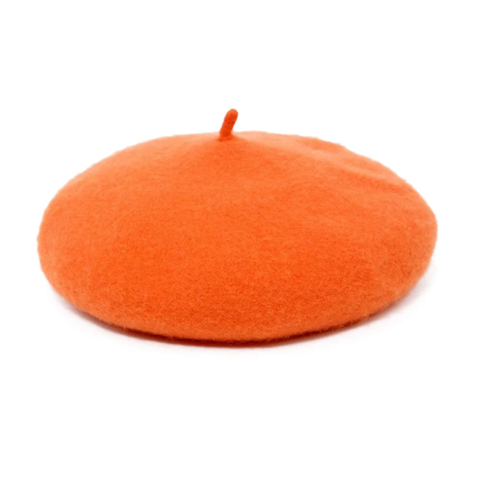 orange beret BUTTERMERE, шерстяной берет, женские зимние шапки, оранжевые однотонные плоские шапки для женщин, теплая шапка французского художника, женская элегантная шапка для художников - Цвет: orange beret