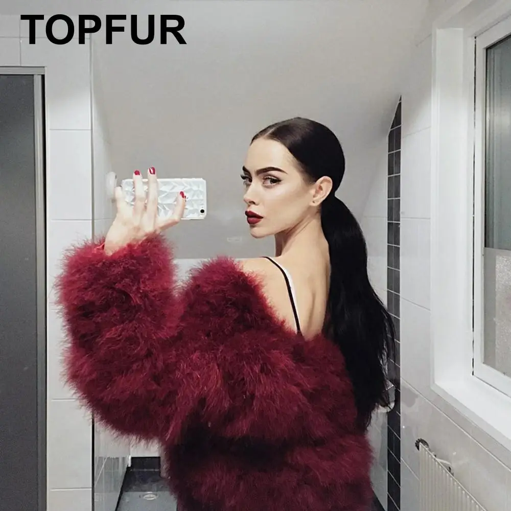 TOPFUR 2019 черная шуба из натурального меха женская меховая куртка пальто кожаная с