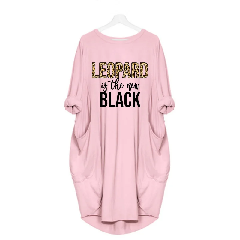 

2020 Women Midi Dress Leopard Letter Print Long Sleeve O Neck Pocket Casual Loose Plus Size Woman Dress Vintage Vestidos Robes