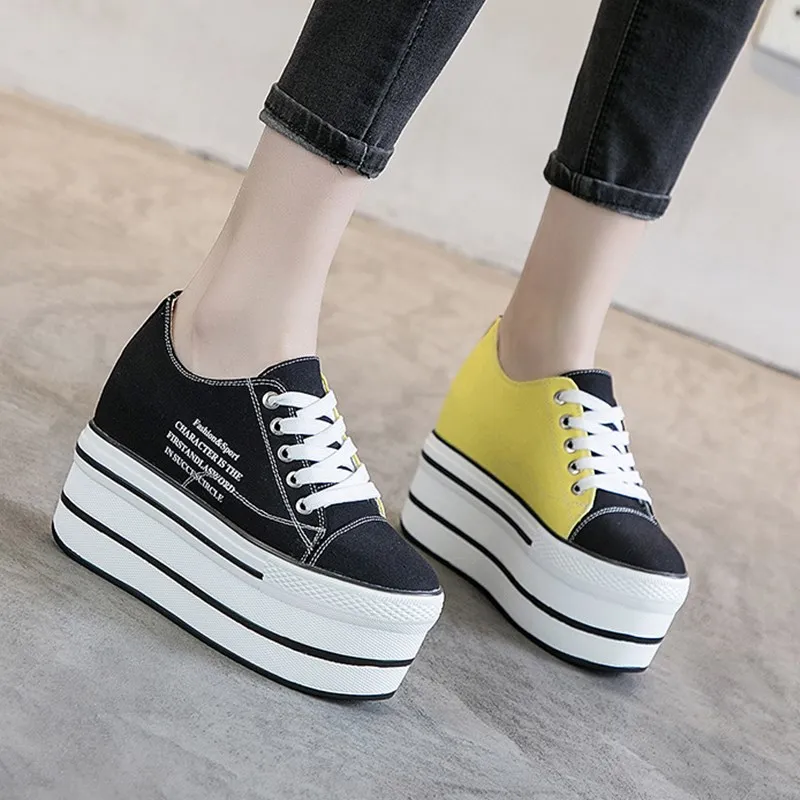 

Single Shoes Women's 2021 New Elevator Women's Shoes Autumn Platform Heel Casual Shoes Platform Low Top Canvas Shoes