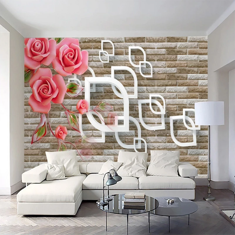 

Floral Wallpaper Fashion Brick 3d Red Rose Wall Mural Wallpapers Home Decoration