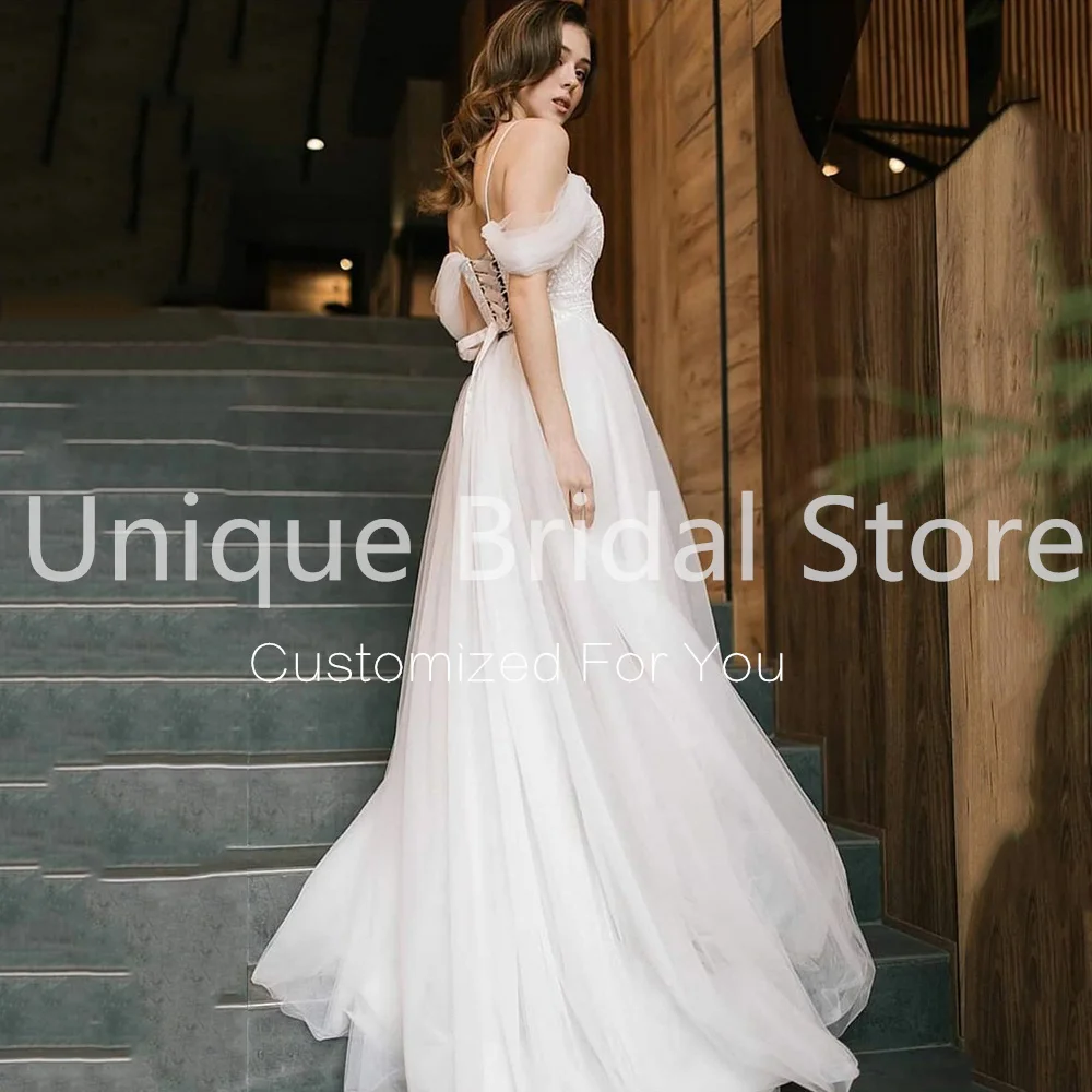 UETEEY – robe de mariée de princesse, ligne a, bretelles Spaghetti, Sexy, col en v, avec lacets au dos, traîne, grande taille, 2021