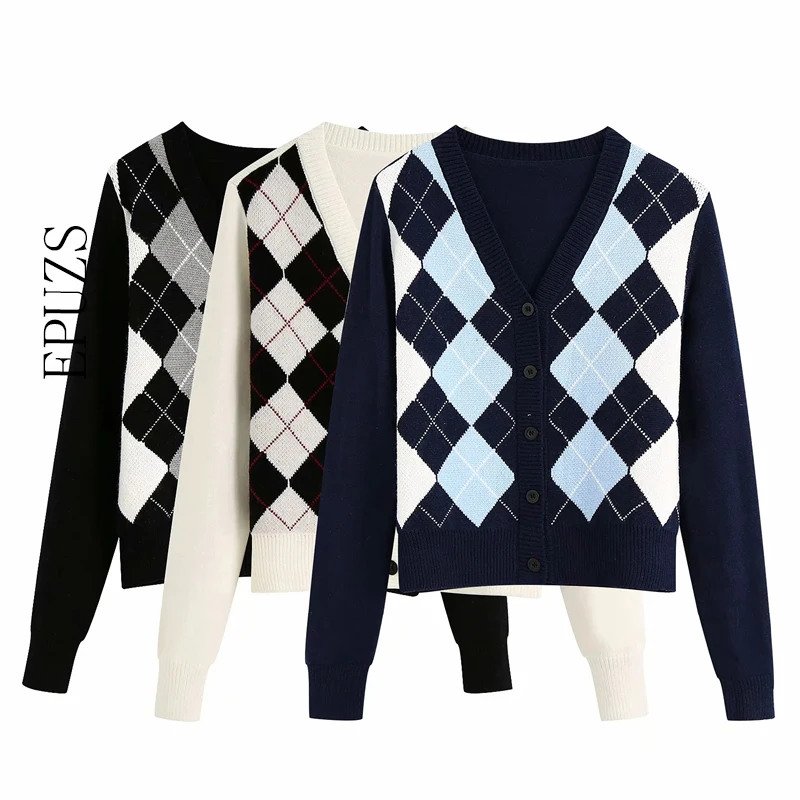 

Винтажный Розовый кардиган с узором ромбиками, свитер, женский укороченный свитер, модный вязаный свитер с длинным рукавом, повседневное женское пальто, Chaqueta 2020