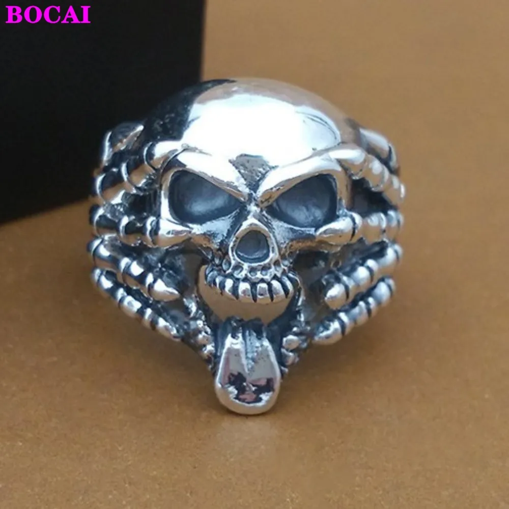 S925 Оригинальное кольцо из тайского серебра мужское с монетами черепом |