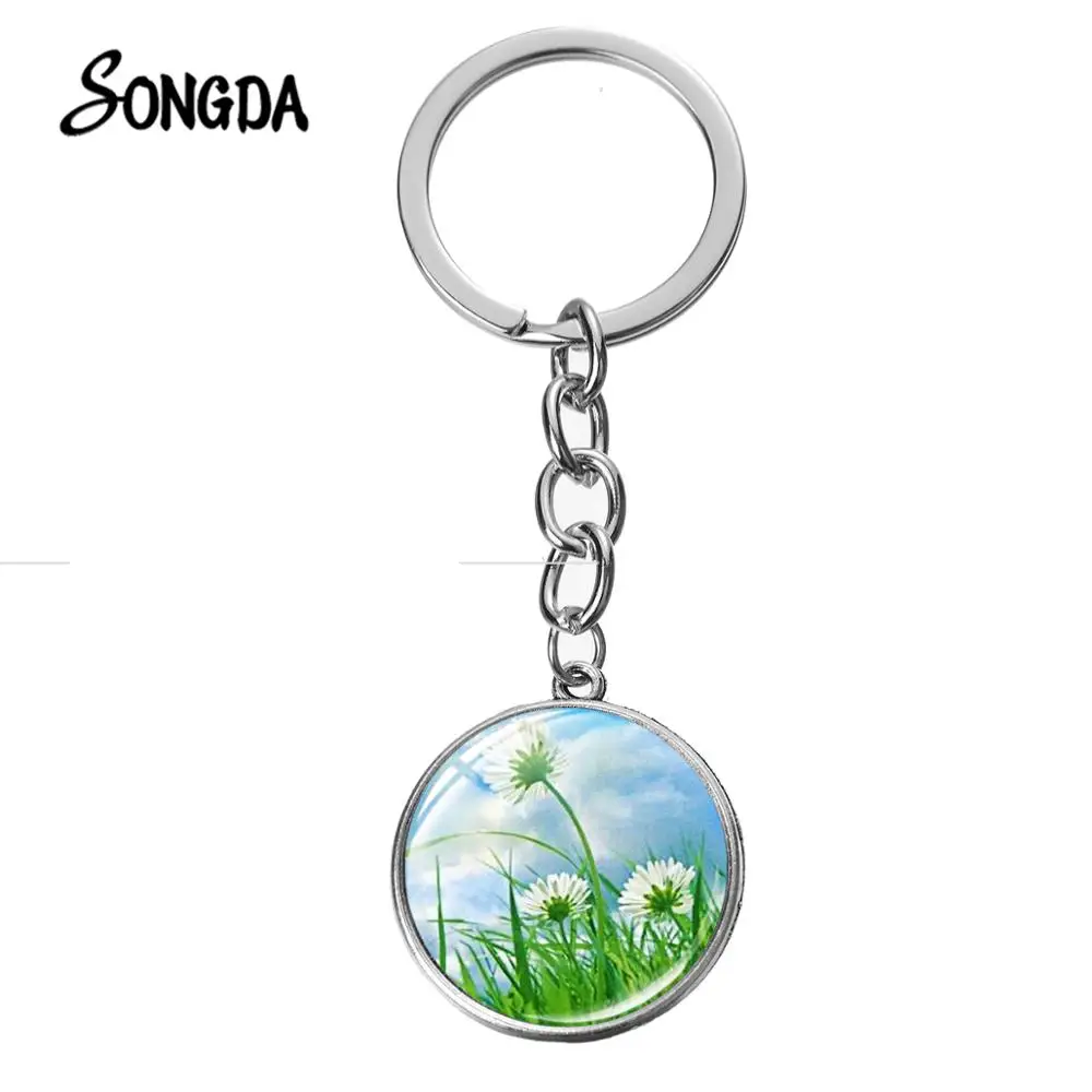 Красивые крошечные цветы посеребренный брелок с белыми маргаритками искусство