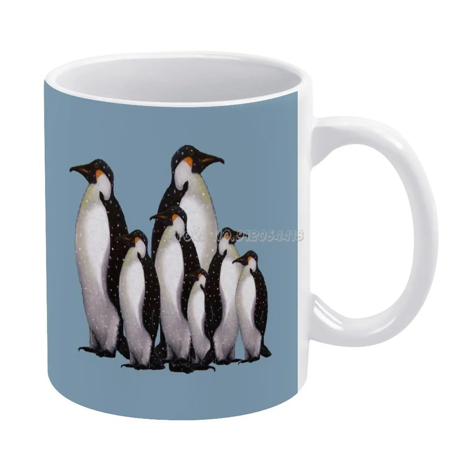 Группа пингвинов в снегу: пастельные художественные кофейные кружки