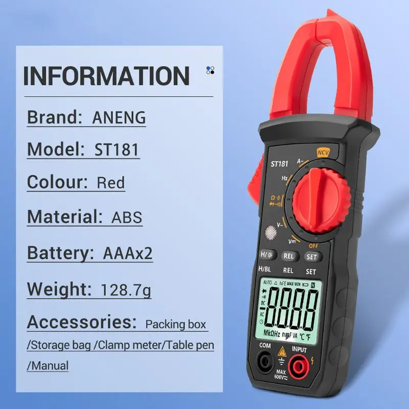 

Professional ST181 Digital Clamp Meter Current 4000 Counts Multimeter Ammeter Voltage Tester Car Amp Hz Capacitance NCV Ohm Test