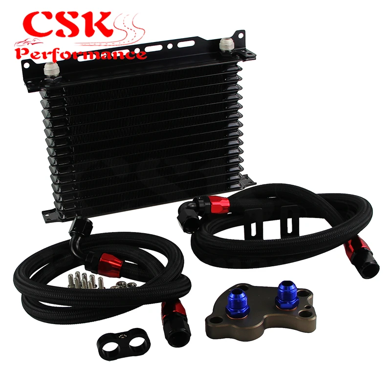 Fit For BMW Mini Cooper S R53 02-06 15Row Oil Cooler+Filter Adapter Kit Black/Blue |