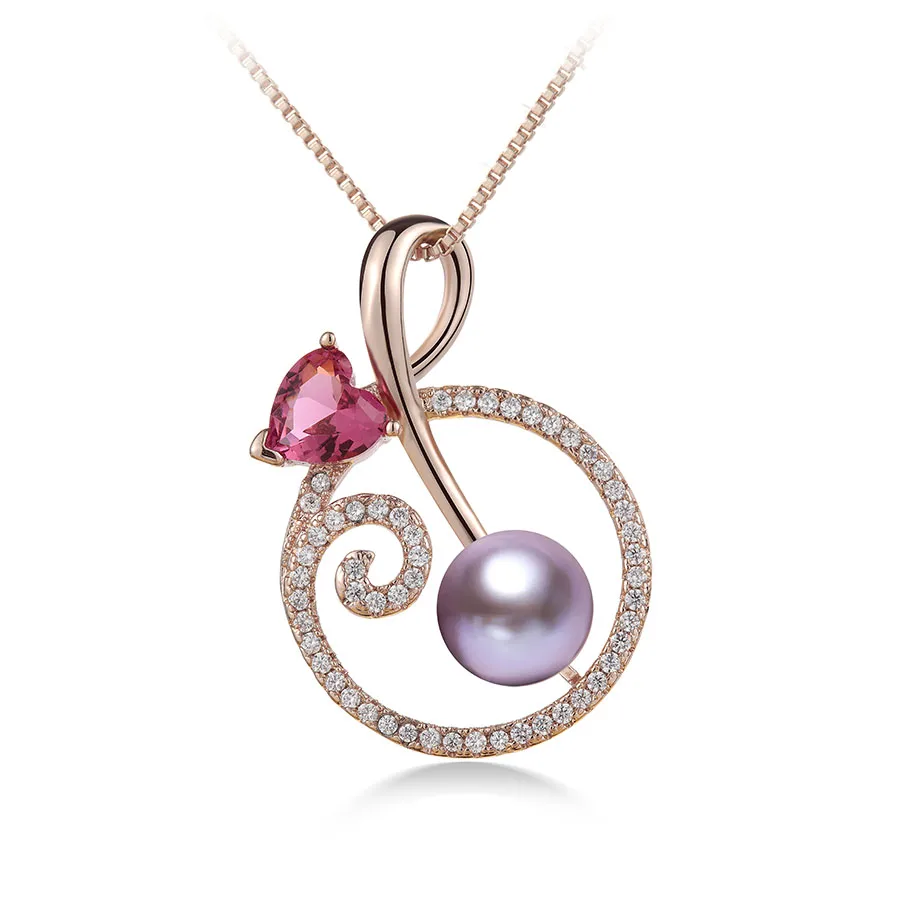 Natural Freshwater Pearl Shiny Pink Love Crystal Pendants Fashion Zircon Rose gold Necklace 925 sterling silver(No Chain) | Украшения и