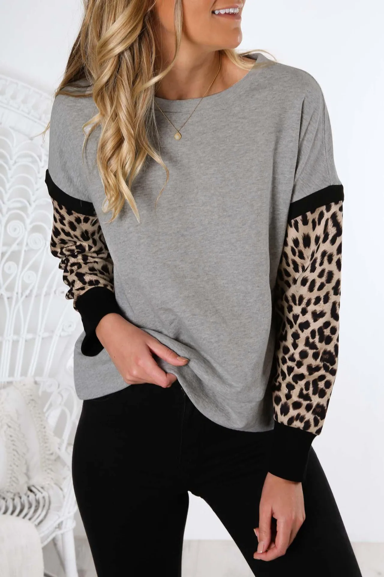 Осенняя Толстовка Женские повседневные толстовки свободные леопардовые с