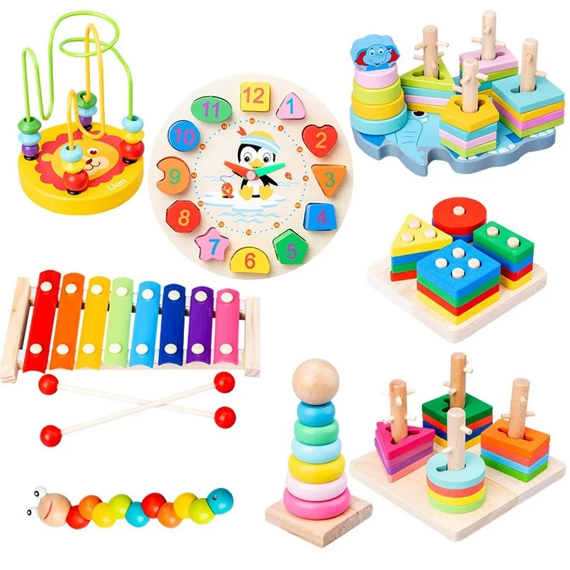 Детские игрушки Горячая Распродажа, красочные деревянные блоки, детские строительные Игрушки для раннего развития, развивающие игрушки дл...