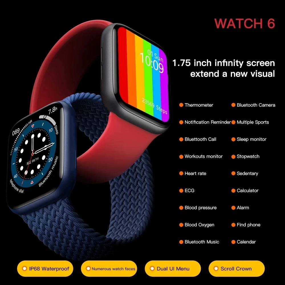 

2020 IWO 13 Smart Watch Women Men W56 W56M Heart Rate Fitness Tracker IP68 Waterproof Sports Bluetooth Call Android iOS