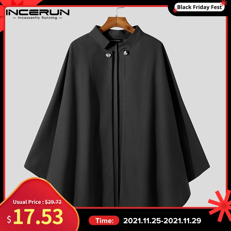 

INCERUN New Men's Casual Streetwear Cloaks Hot Sale Bat Shirt Sleeveless Ponchon Casual Coats Solid All-match Simple Capes S-5XL