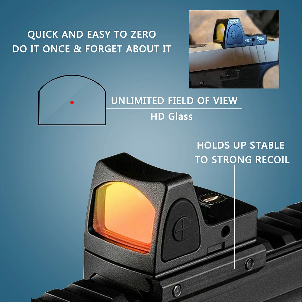 Mini RMR Red Dot Sight Collimator Glock Reflex Scope fit 20mm Weaver Rail for Airsoft Hunting Rifle Scopes Adjustable | Спорт и