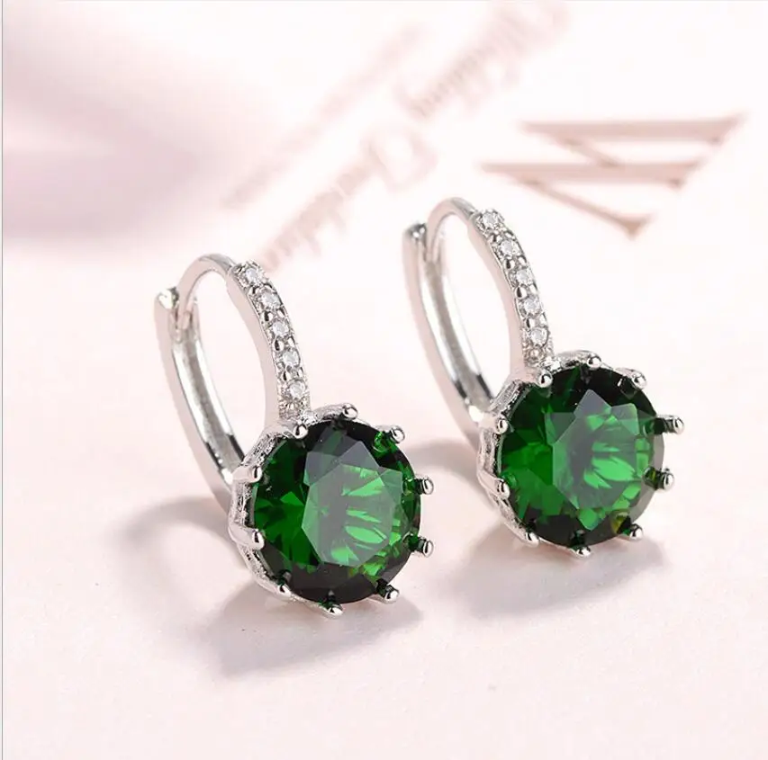

Classic Fashion Black Hoop Earrings Princess-cut Big Round Zircon CZ Geometric Stud Earrings for Women Brincos Jewelry Party