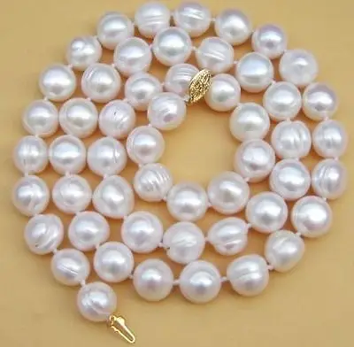 

Натуральный 18 "AAA 10-11 мм Южное море натуральный белый жемчуг ожерелье 14K Золотая застежка