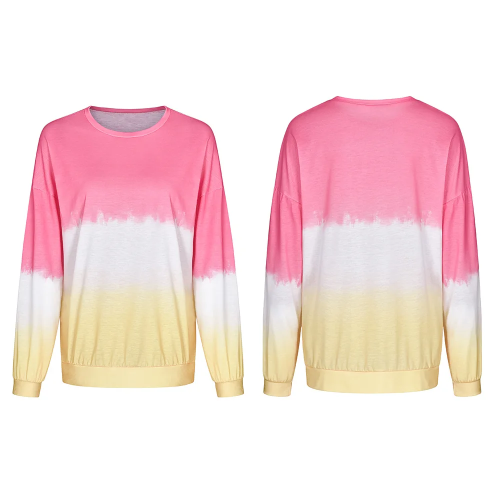 LZEQuella Women Autumn Winter Gradient Color Print Hoodies Sweatshirt Casual O Neck Long Sleeve Pullovers Female Tracksuit Top