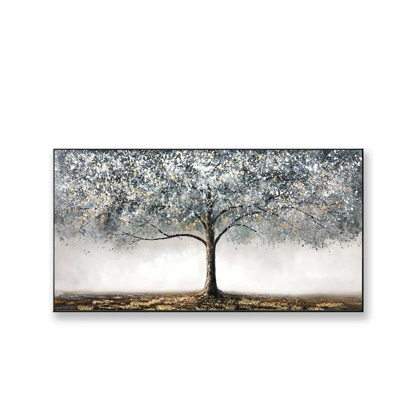 Картина маслом красивое серебряное дерево Quadro большого размера 100% ручная работа