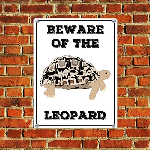 Tortoise  Beware of The  Pet  Animal  Illustrated  Metal Sign  Tin  Aluminium  Leopard  Greek  Sign, 8x12 Inch