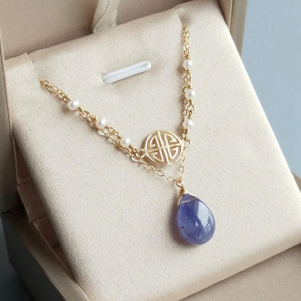 Lii Ji Genuine Tanzanite Pearl Muliti Layered Choker Necklace US 9K GF S925 Sterling Silver For Women Pendant Delicate | Украшения и