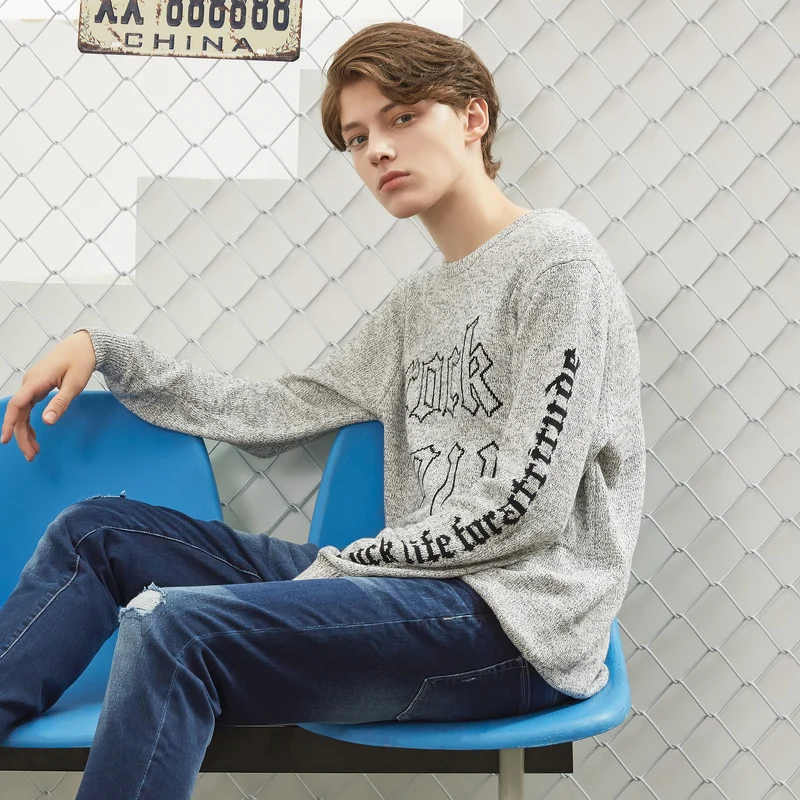 Metersbonwe новый бренд Однотонный свитер для мужчин 2019 осенняя мода вязанный Мужской