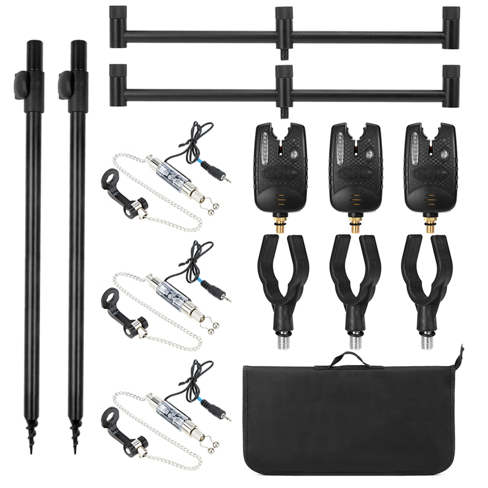 

Fishing Bite Alarm Set with Swingers Fishing Rod Rest Fishing Pole Holder Bite Alarm Bar Storage Bag 2021 Fishing Accessories