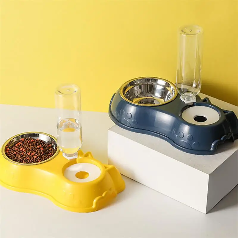 

Dog Bowl Cat Feeder Bowl With Dog Water Bottle Automatic Drinking Pet Bowl Multifunctional Stainless Steel Bowl еда для кошек