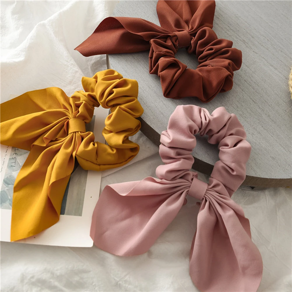 

Rabbit Ears Fashion Lady Hairbands Ponytail Scarf Elastic Hair Rope For Women Scrunchies Hair Bands Solid Ribbon Hairbands