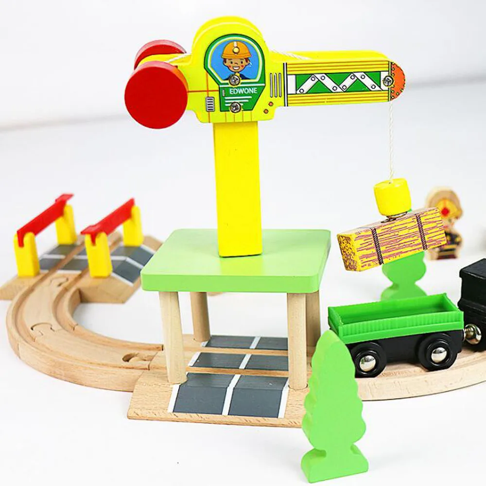 

New Wooden Railway Train Track Set Accessoriess Train Station Tunnel Crane Fit All Brands Wood Tracks Educational Toys For Kids