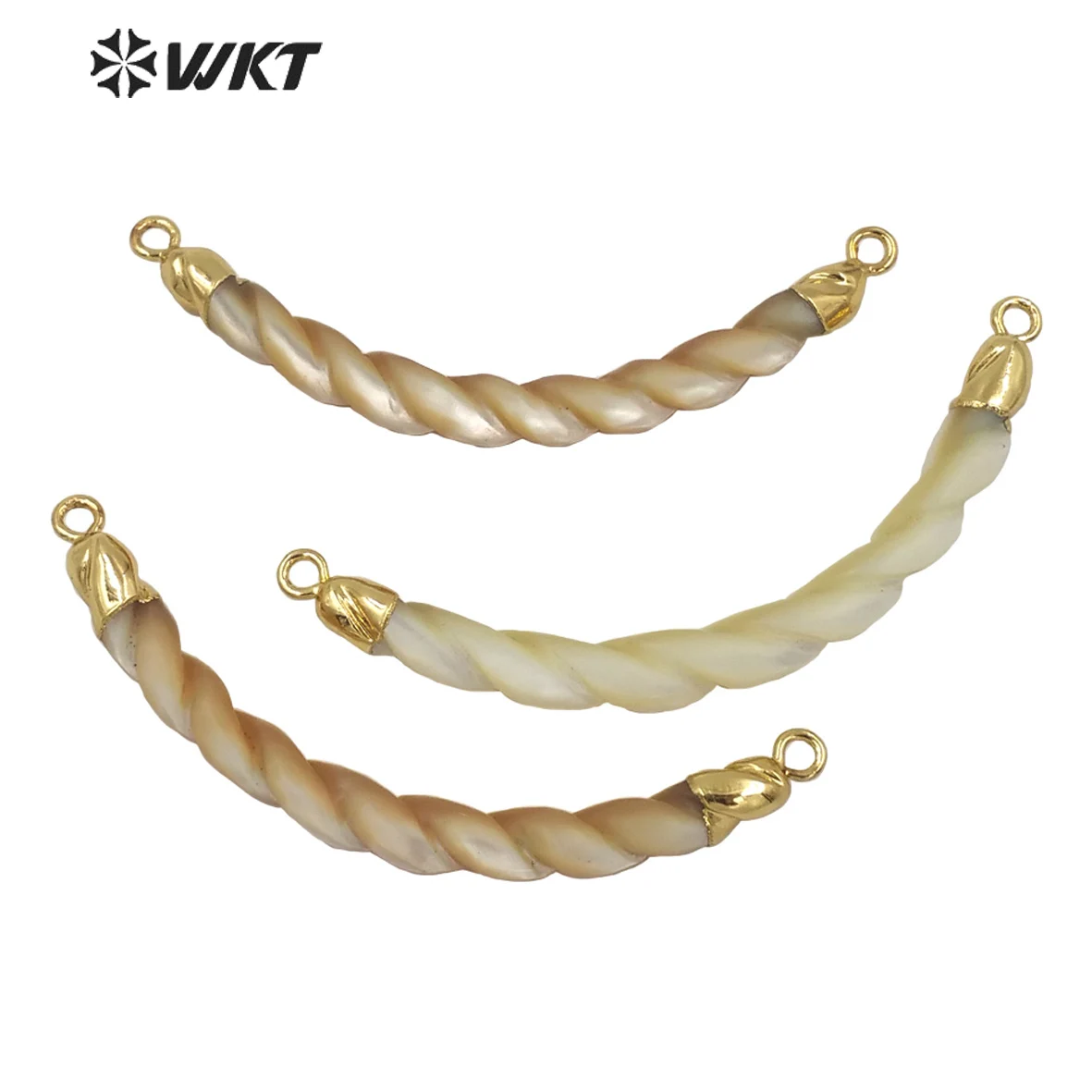 WT-JP244 Double Loops Shell Horn Pendant For Necklace Wholesale Twine Shape Crescent Horn Shell Pendant Gold Plated Pendant