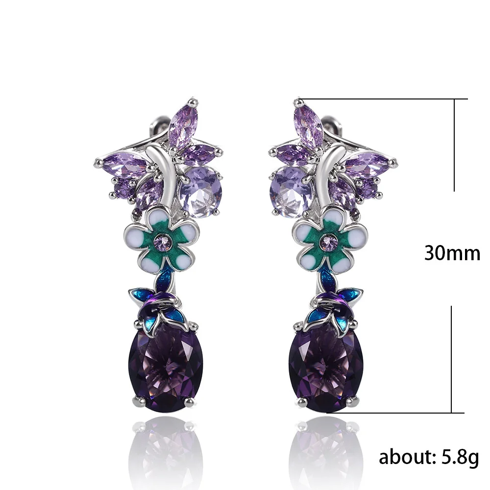 

Bague Ringen Silver 925 Earrings Women's Fashion Ear-drops Fine Jewelry Oval Purple Zircon Amethyst Flower Butterfly Gift Lady