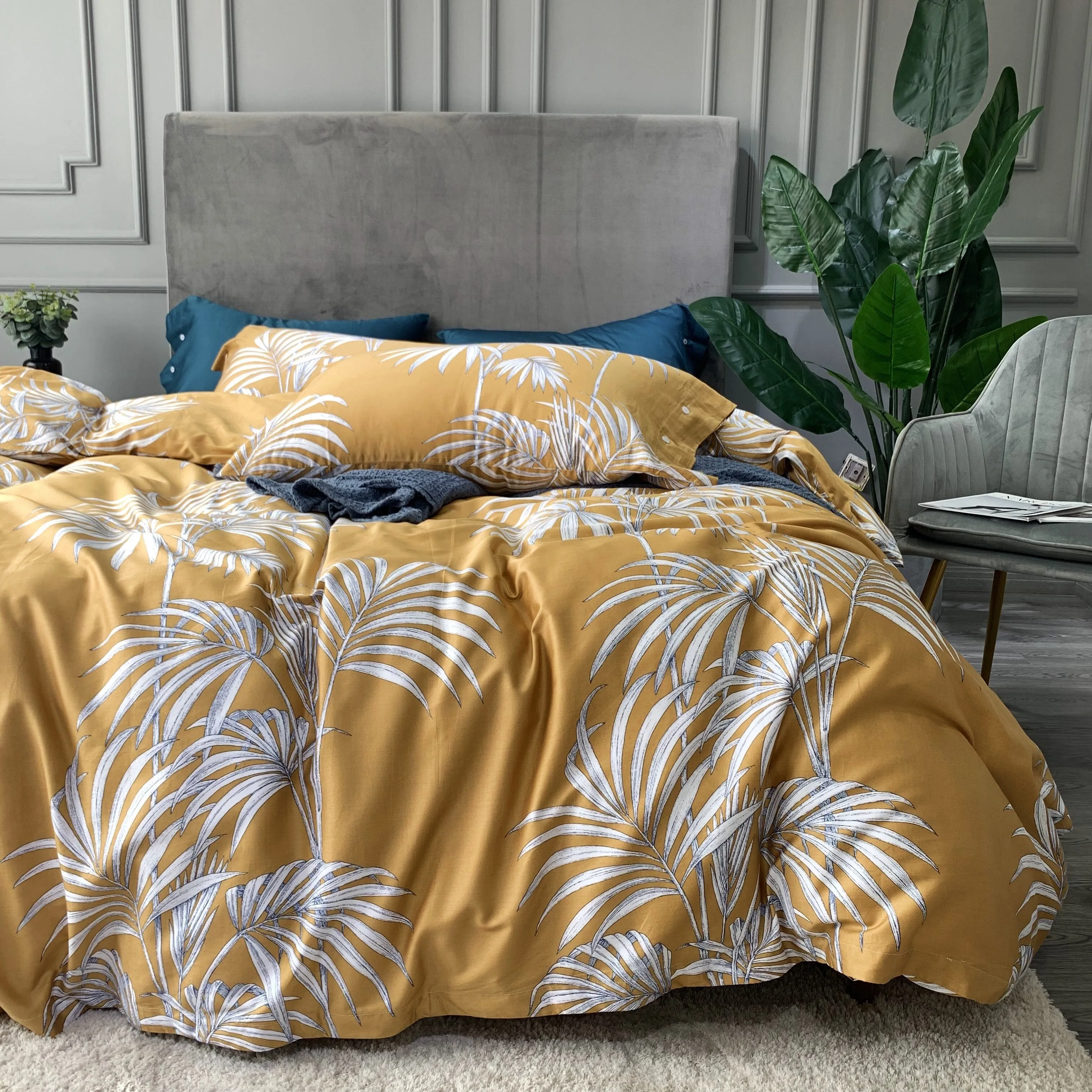 Комплект постельного белья из 100% хлопка с изображением листьев и жирафов | Дом