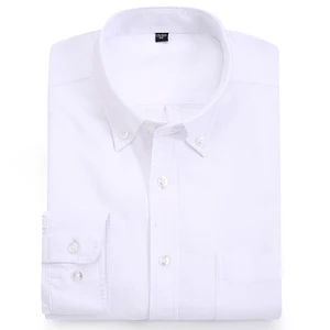 Рубашка мужская из чистого хлопка, Классическая блуза из ткани Оксфорд, Повседневная однотонная деловая рубашка с длинными рукавами, с передним карманом, белая сорочка для отдыха