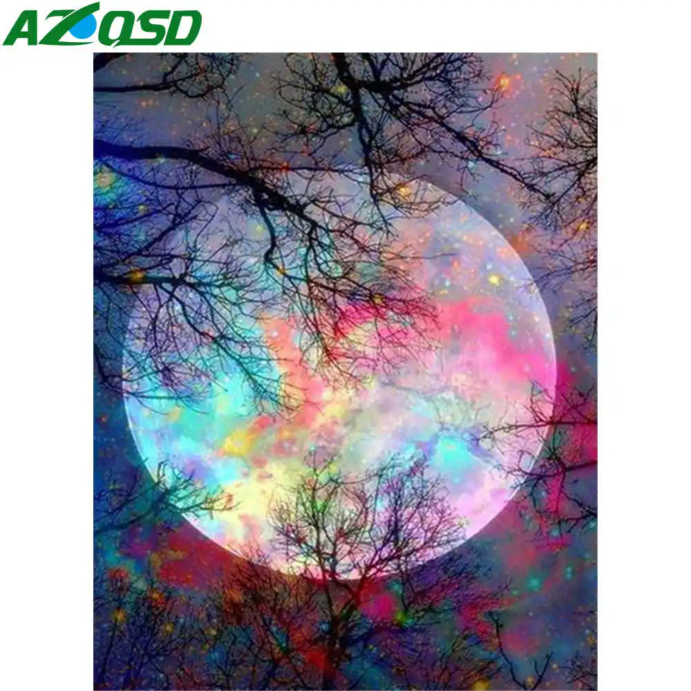 

AZQSD Oil Painting By Numbers Moon Landscape Painting By Numbers Tree Hand Paint Kit Canvas Home Decor Gift Diy Wall Art