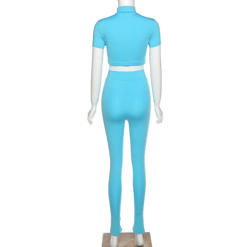 

High Neck Two Piece Sets Women Fashion Casual Workout Skinny Tracksuits Long Sleeve Top And Pants Set Solid Outfits