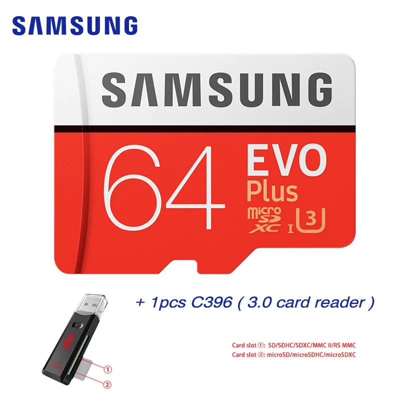 64GB U3 and C396 Карта памяти Samsung EVO PLUS 512GB 256GB 128GB 64GB 4K microsd microSDXC C10 32GB microSDHC класс 10 UHS-1 TF карты Транс - Емкость: 64GB U3 and C396
