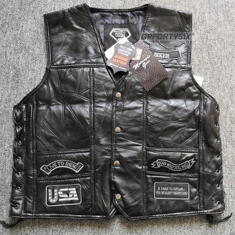 Осенне зимний жилет в байкерском стиле кожаный мужской Новые Лос Анджелеса