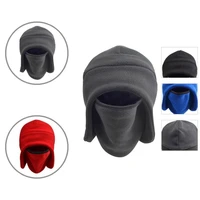 earflap beanie cap 2 in 1 one piece solid color fleece lined unisex earflap hat face cover beanie hat face cover cap