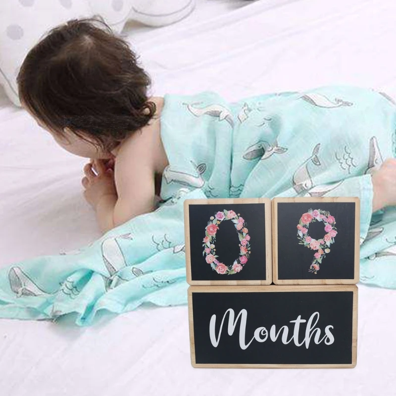 

1 Set Baby Milestone Memorial Monthly Wooden Block Photography Month Sticke 24BE