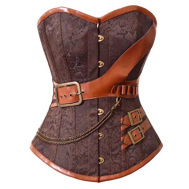 

Retro Steampunk Steel Bone Women Corset Belt Metal Buckle Chain Decoration Tight Corset Sexy Women Abdomen Tights PK149