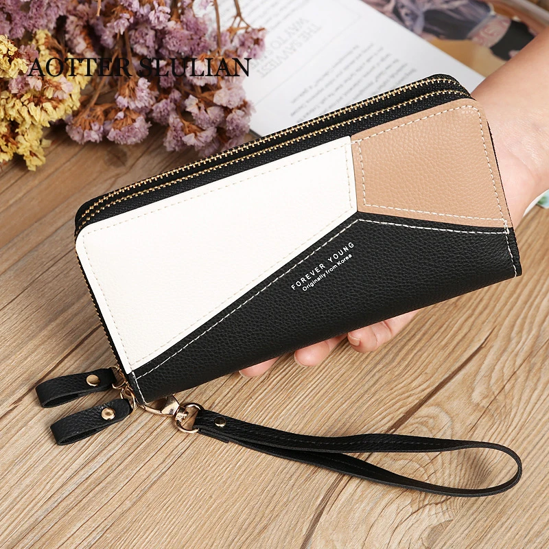 

Geometric Luxury Leather Wallet Women Long Zipper Coins Purse Tassel Design Clutch Wallets Female Phone Money ID Credit Card Bag
