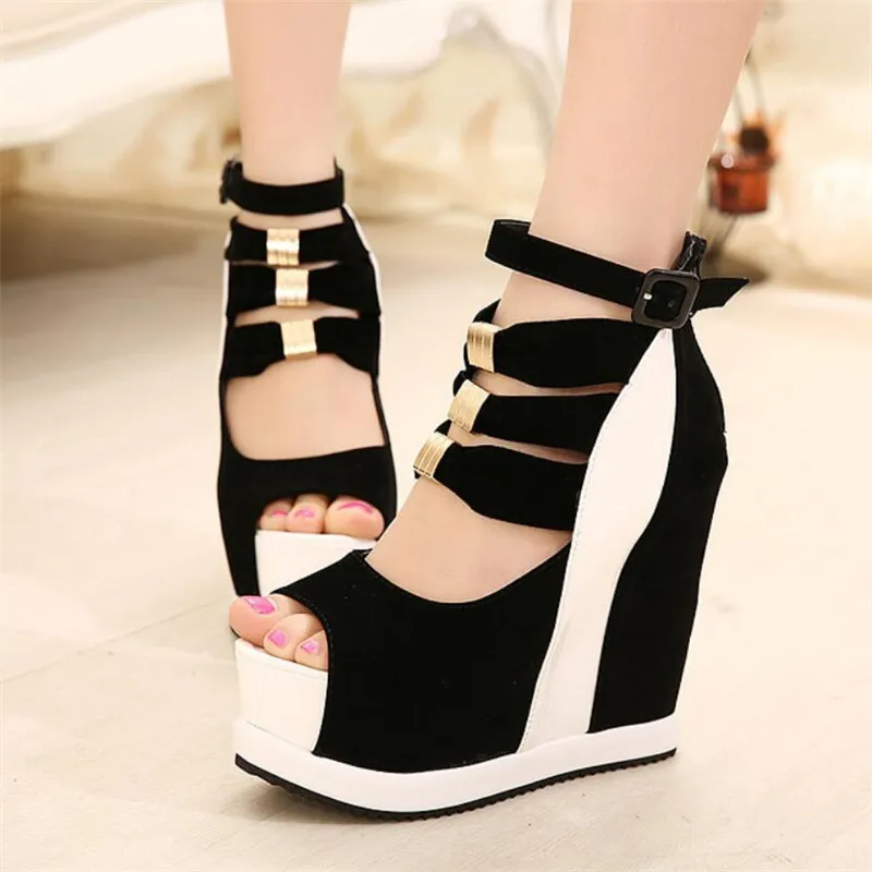 Сандалии женские на платформе 13 см Босоножки с открытым носком толстой молнии