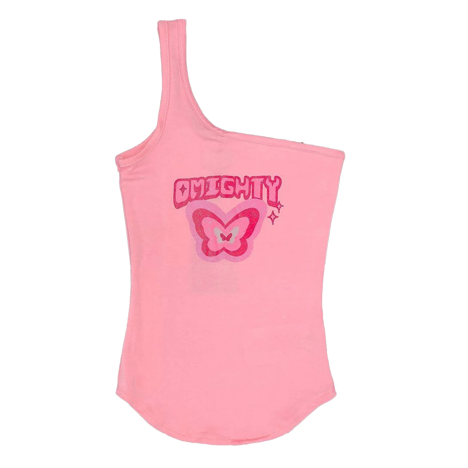 

2021 New Sexy One Sleeve T-shirt for Women Summer Female Pink Stylish Irregular Patterns Oblique Shoulder Crop Top Spring Tees