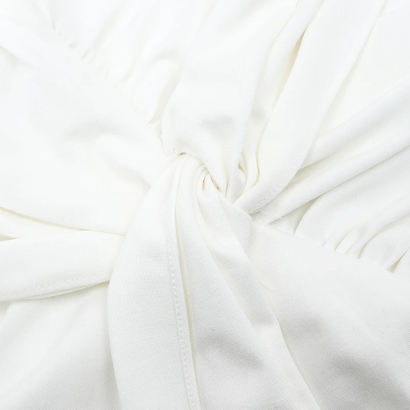 

Beateen Women Sexy Deep V Long Sleeve Draped Mini Dress 2019 New Trendy Ruched Party Lady Club White Vestidos