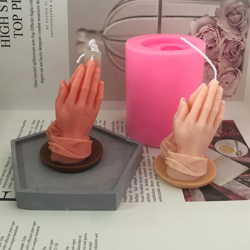 

Silicone Candle Mold Praying Hand DIY Plaster Silicone Mould Molds Soap Chocolate Mold Bee Wax Candle Mold for Table Decoration